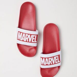NWT Marvel Comics Title Logo Men's Slide Sandals Red And White Size 10-10.5